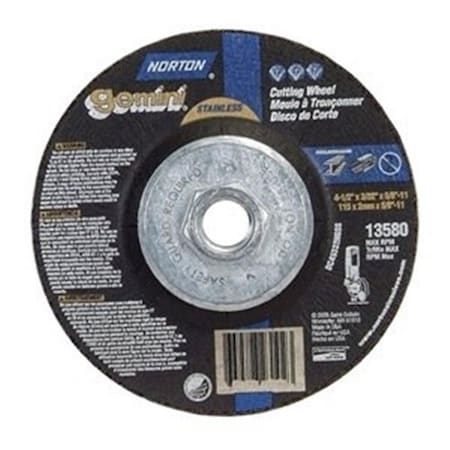 Norton Co 4.5 in. Diameter x 0.09 in. Thick x 0.62 in. -11 Arbor Size Depress Center Wheels - Type 27 547-66252842027
